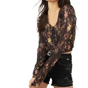 We the Free People NEW Angelina Cropped Top Womens Large Dark Combo Scoop Neck